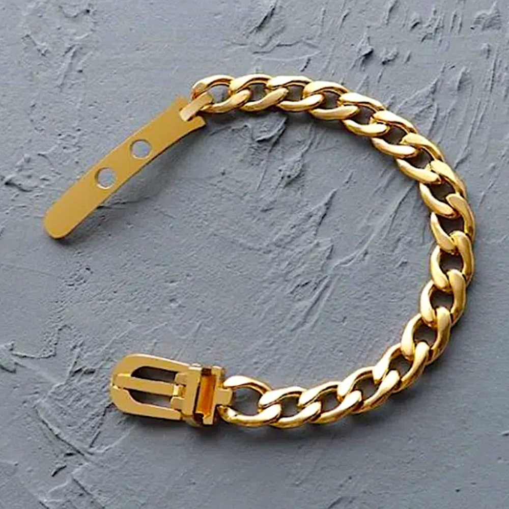 Gold Link Choker Necklace and Bracelet Set - Picture 11 of 14